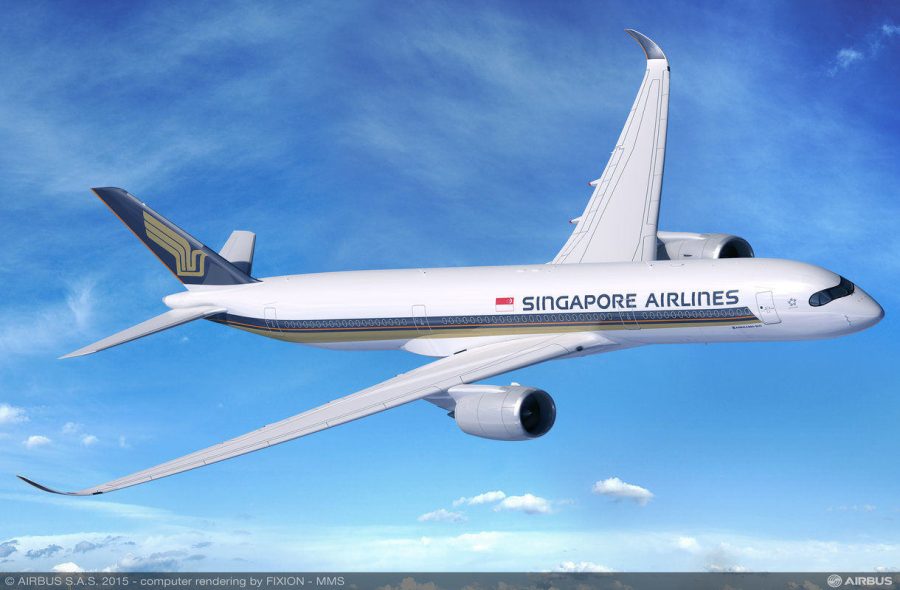Singapore Airlines havainnekuva A350-koneesta